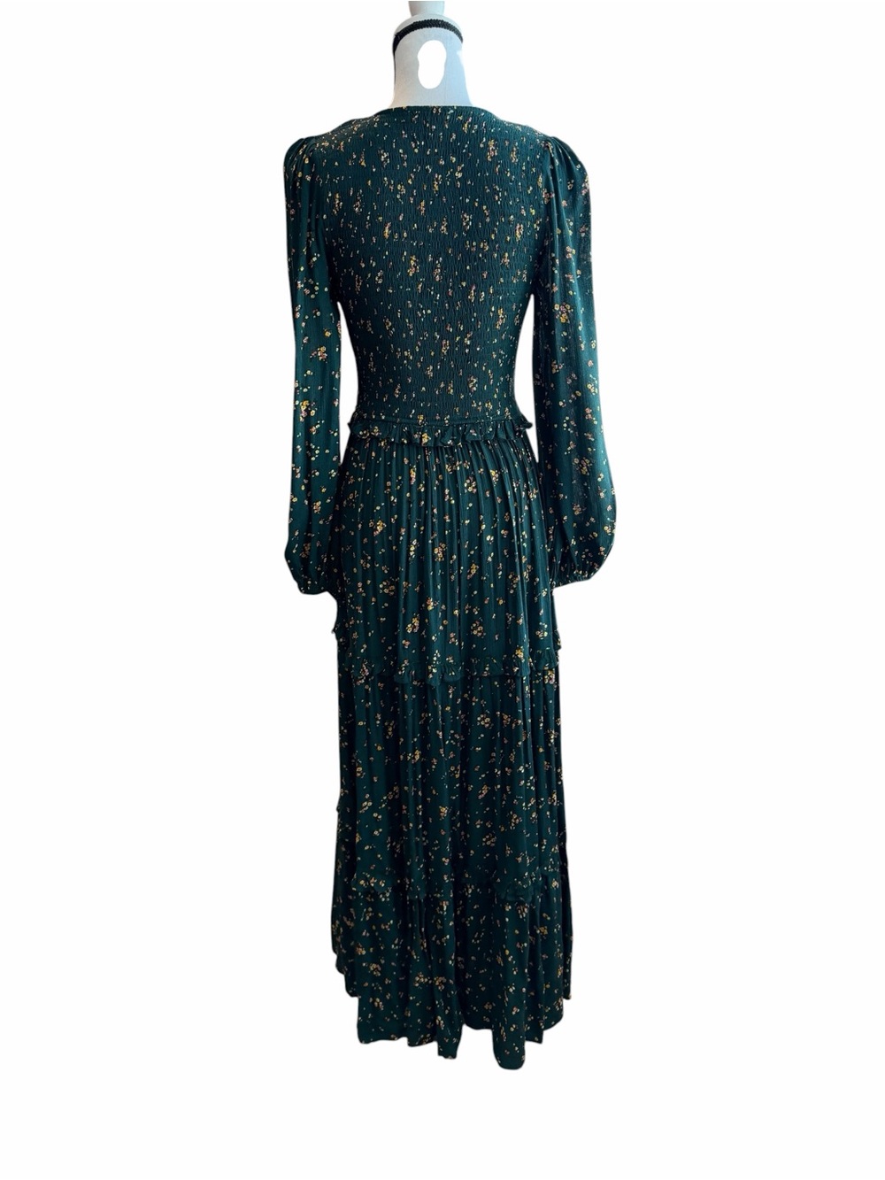 Easel Long Sleeve Tiered Maxi Dress Green with Floral Accents Size Small - Picture 7 of 17